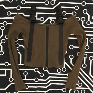 Army green crop buckle top techwear cybergoth apocalyptic military industrial